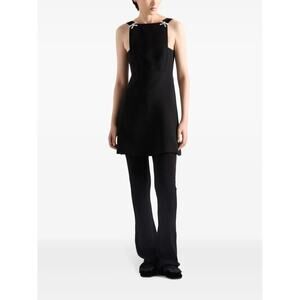 Prada Black Embroidered Cady Mini Dress Crystal Bow Cocktails Evening Gown 38